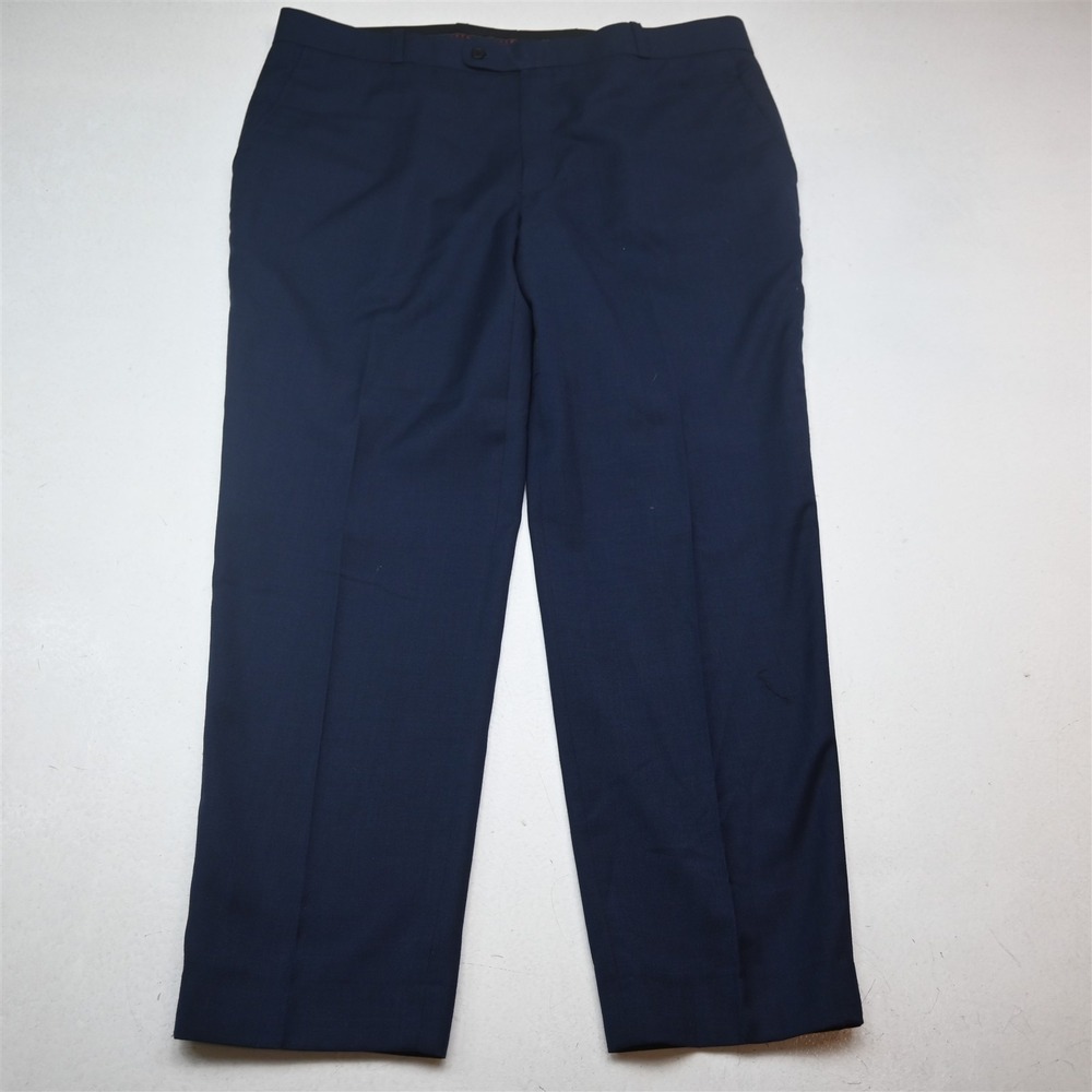 Bespoke 38x29 Blue Wool Flat Front Straight Dress Mens Pants